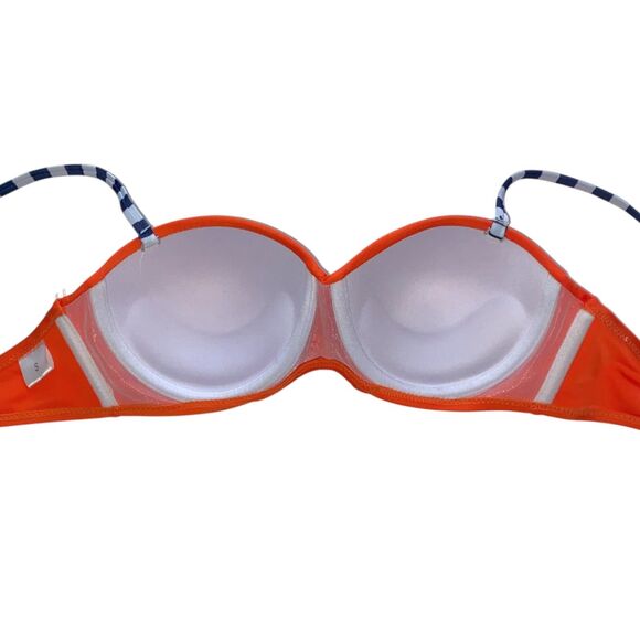 2-Piece Bathing Suit Padded Push-Up Bandeau Bikini Swimsuit Blue Orange Sz Small - Picture 6 of 7